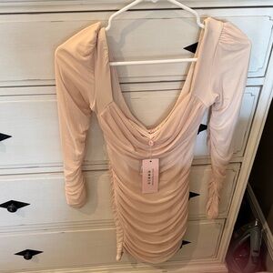 Oh Polly Blush Long Sleeve Ruched Dress